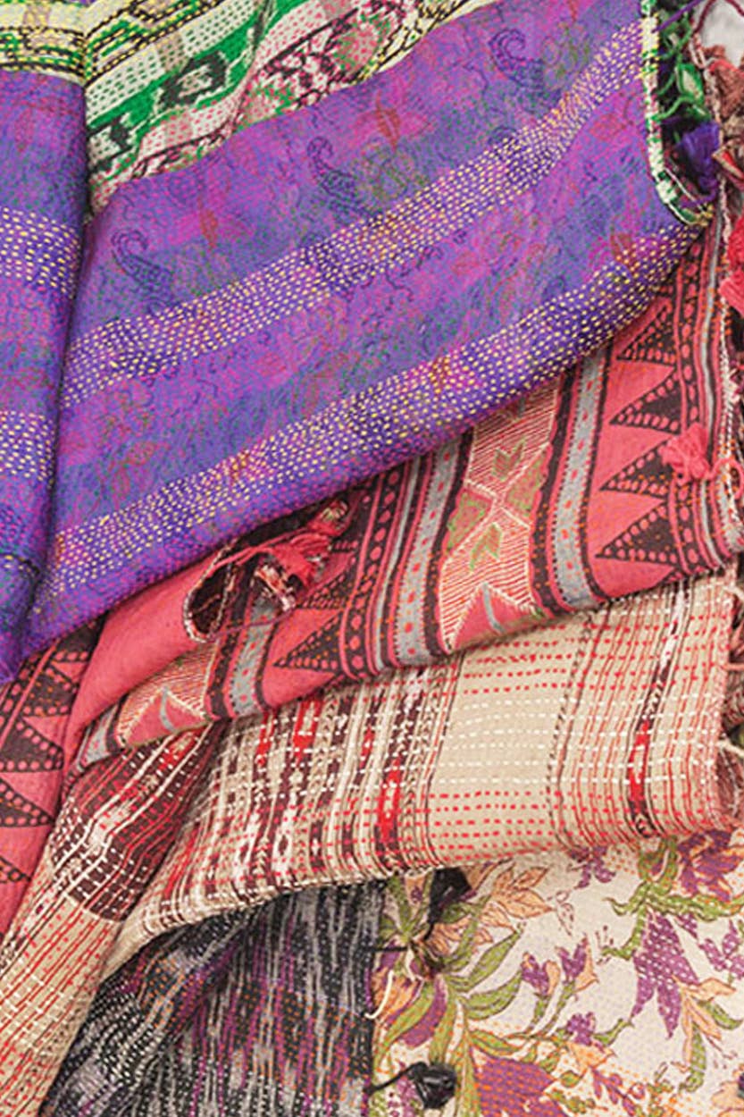 Silk Kantha Sari Tassel Scarves