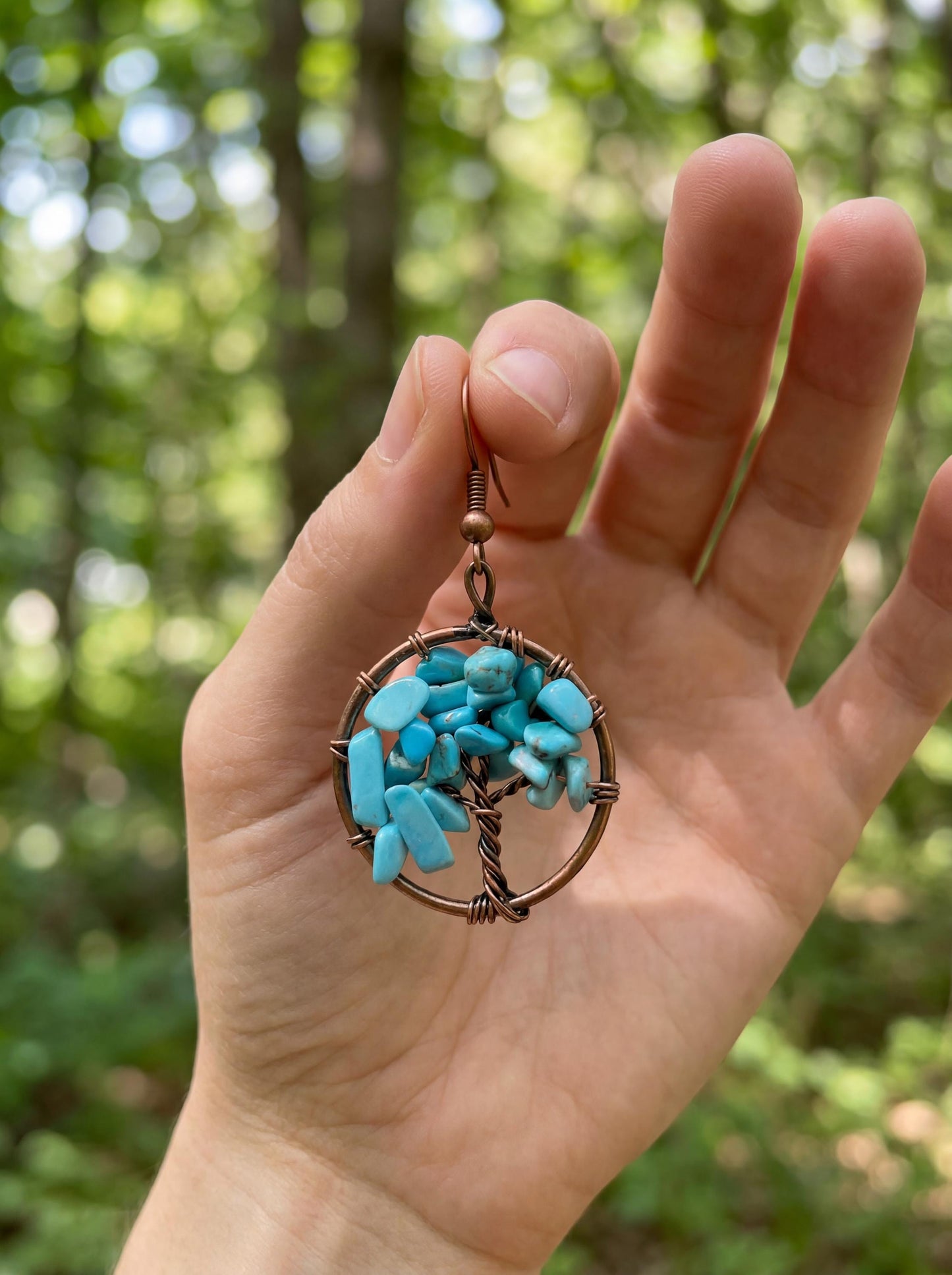 Wire Wrapped Tree of Life Earrings – Turquoise Boho Dangle Earrings – Handmade Statement Jewelry Gift for Her