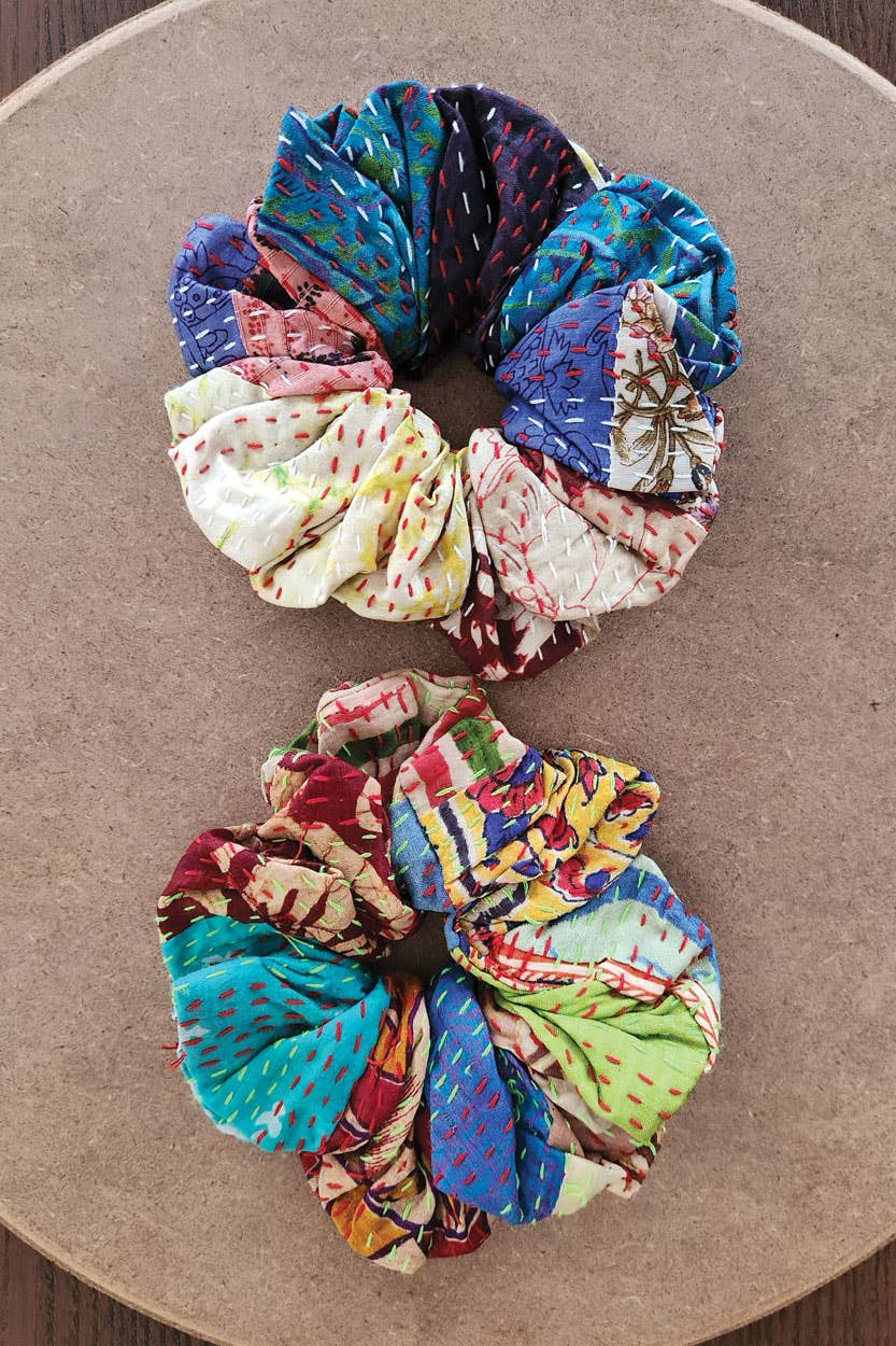 Silk Kantha Scrunchies - Set of 2