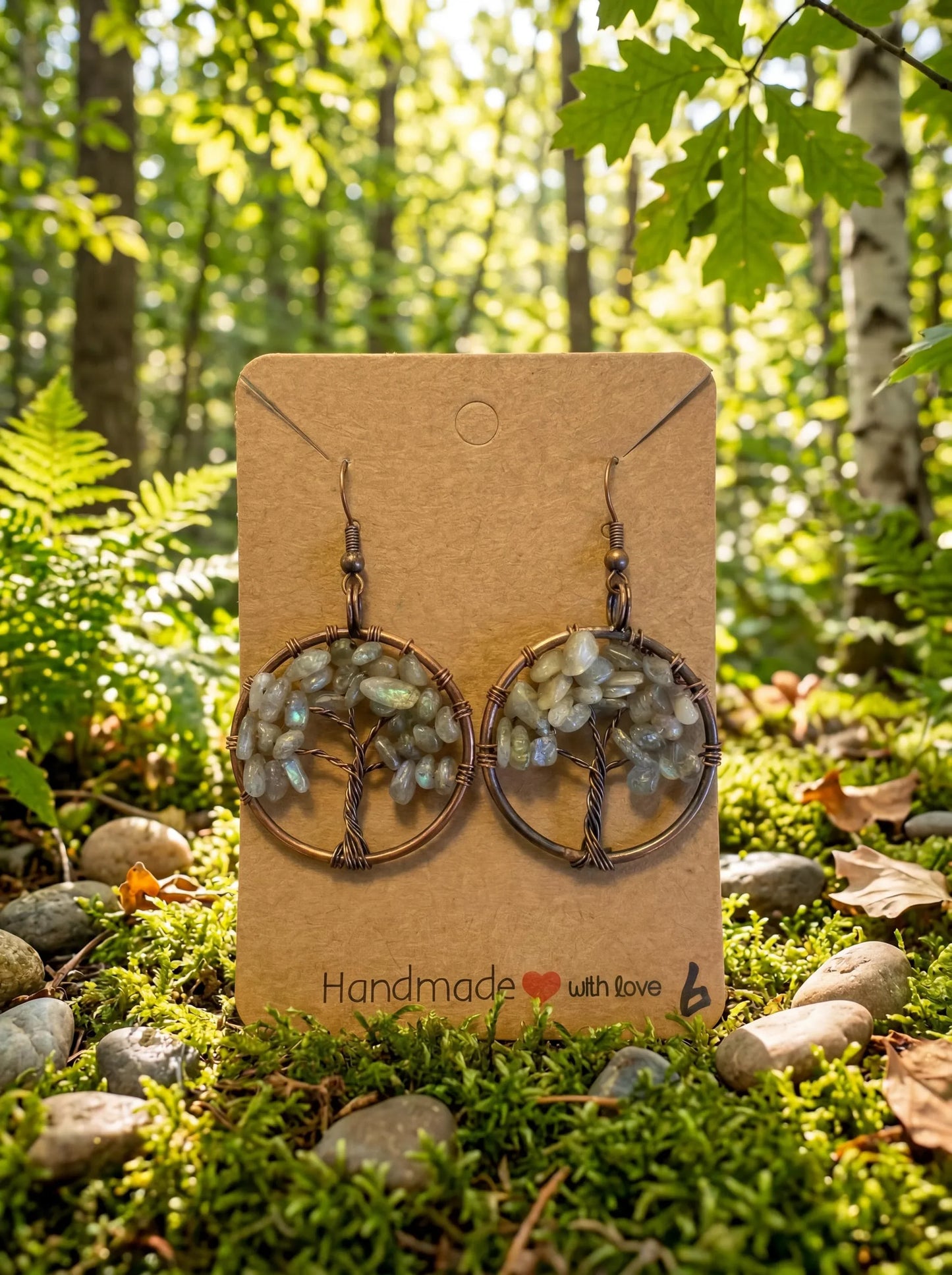 Wire Wrapped Tree of Life Earrings – Labradorite Boho Dangle Earrings – Handmade Crystal Jewelry Gift for Her