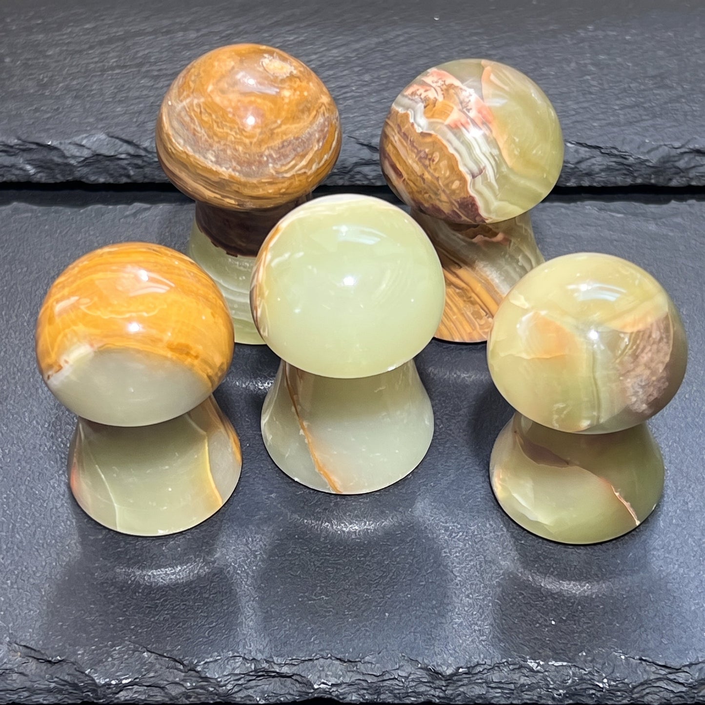 Green Banded Calcite Mushroon Crystal Carving