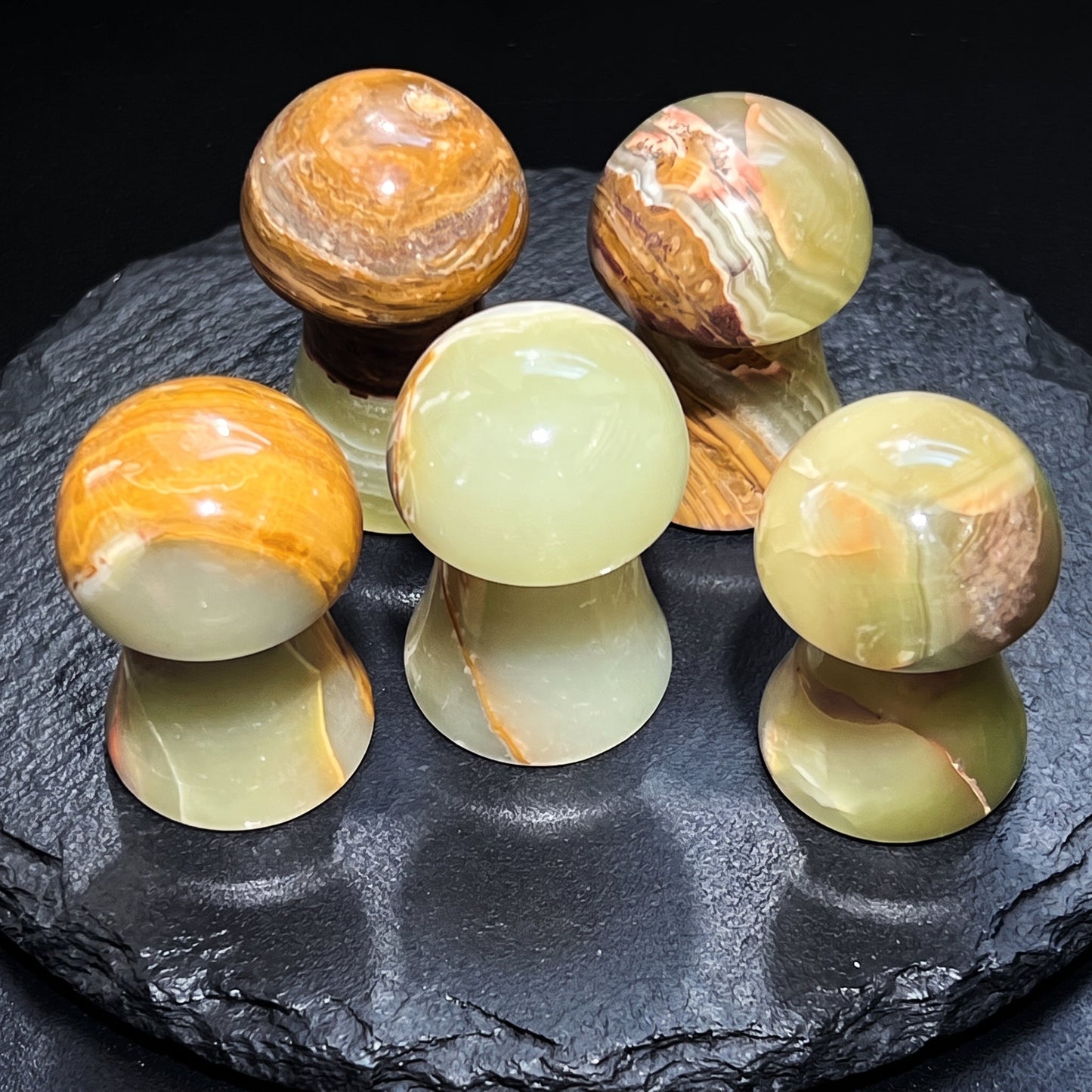 Green Banded Calcite Mushroon Crystal Carving