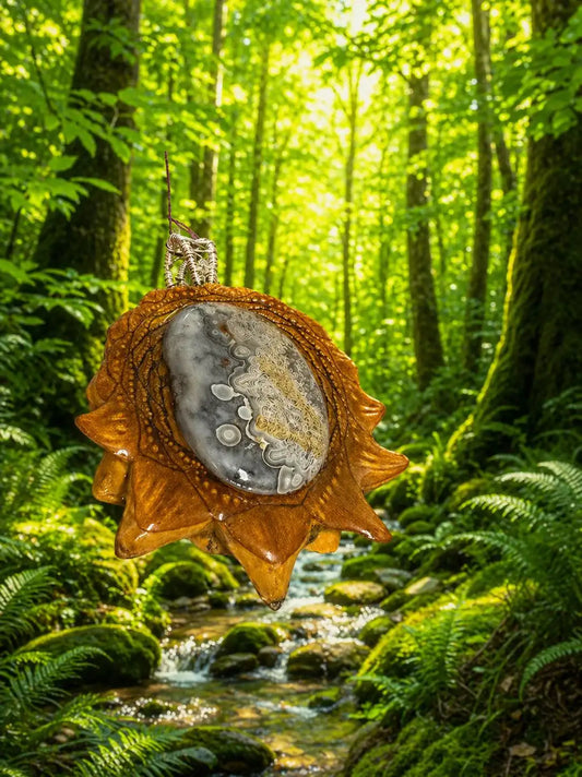 Crazy Lace Agate Pinecone Pendant | Handmade PNW Jewelry | #3