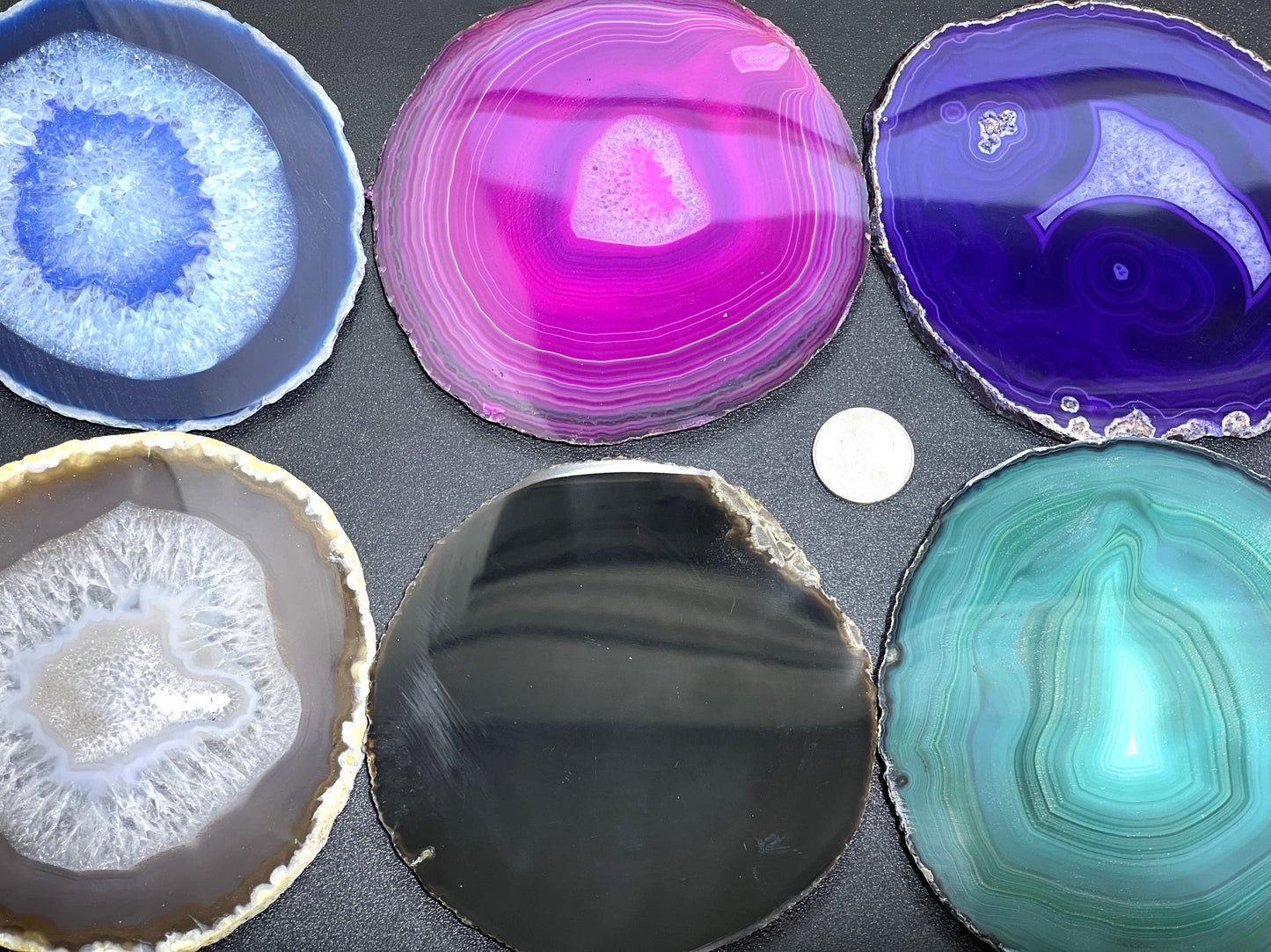 Large Round Circular Agate Slices (2 Pounds)(4.5 - 5.5 Inches)(Size #5) Two LBs Wholesale Pink Blue Teal Pink Purple Mixed Colors