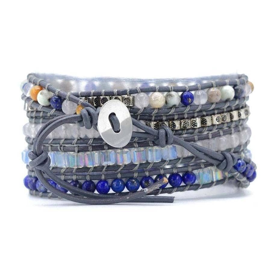 Lapis Lazuli Stone Leather Wrap Bracelet