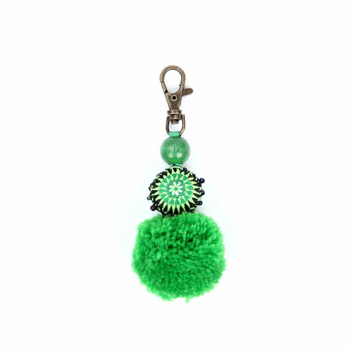 Pom Pom Zipper Pull Keychain Boho Bag Charm Lobster Clasp Fair Trade - Thailand