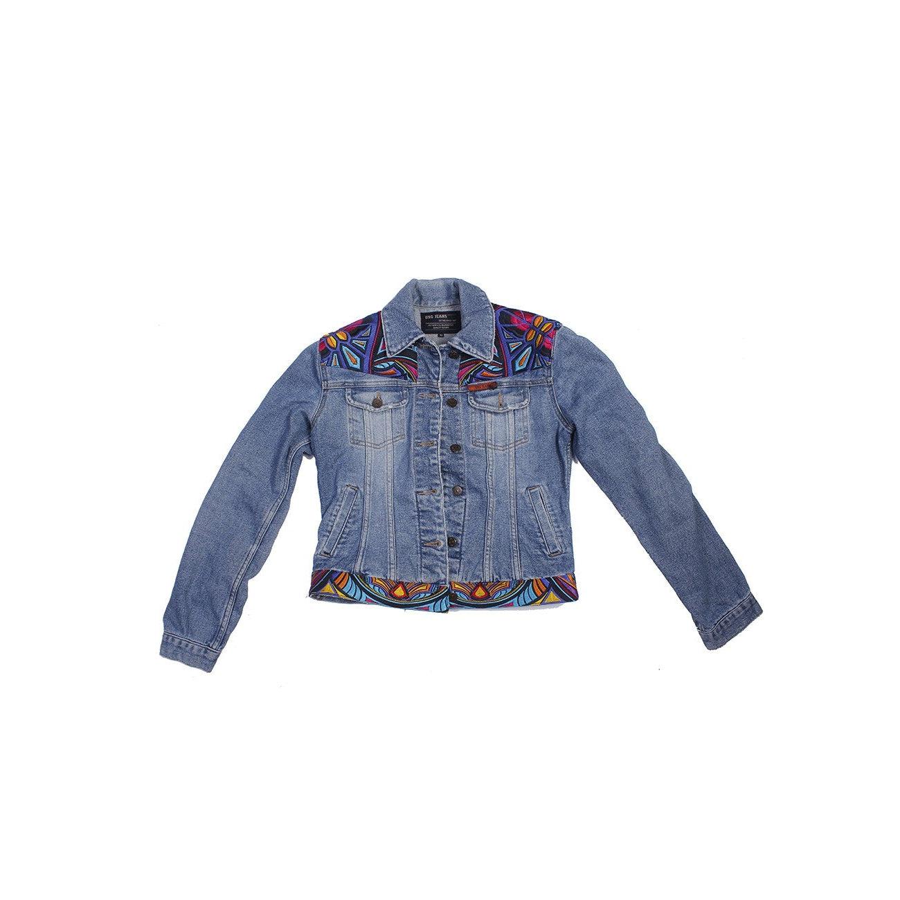 One-of-a-Kind Embroidered Tween Flower Denim Fringe Jacket - Thailand