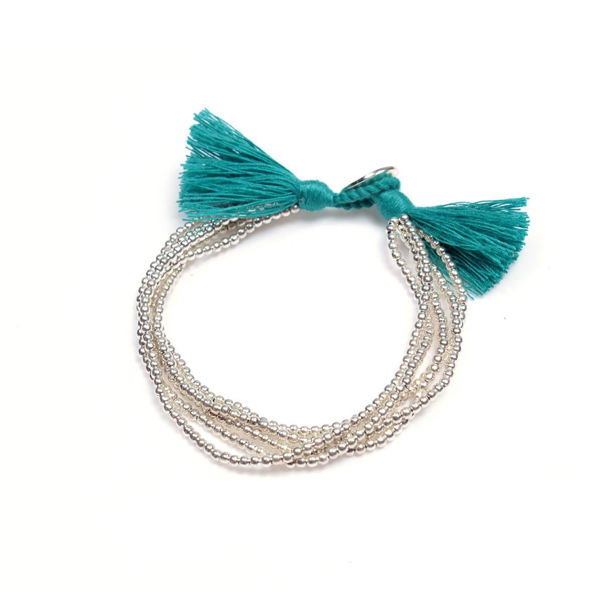 Silver Brass Beads & Tassel Bracelet - Thailand