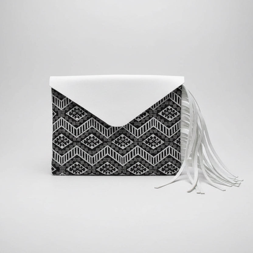 Embroidered Fringe Clutch Bag with Leather Tassel – Thailand