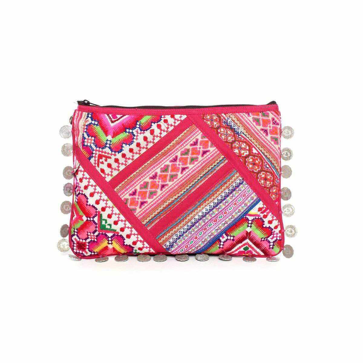 Vintage Leather Trims & Coins iPad Clutch - Thailand