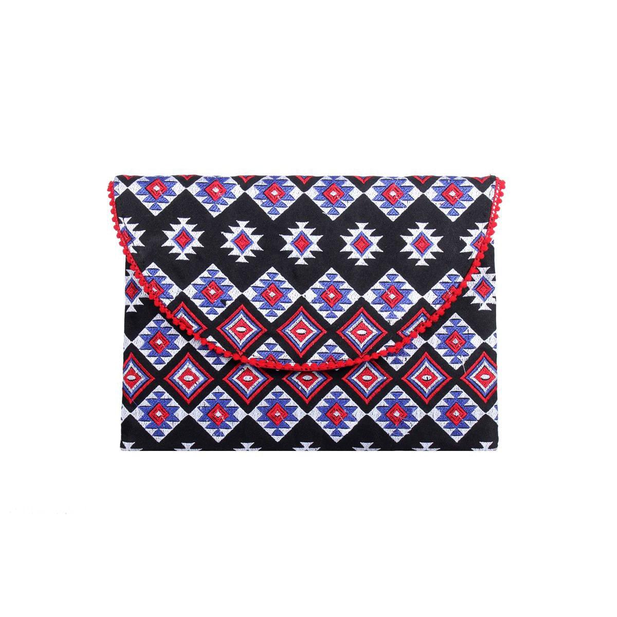 Tribal Embroidered Clutch Pompom Bag- Thailand