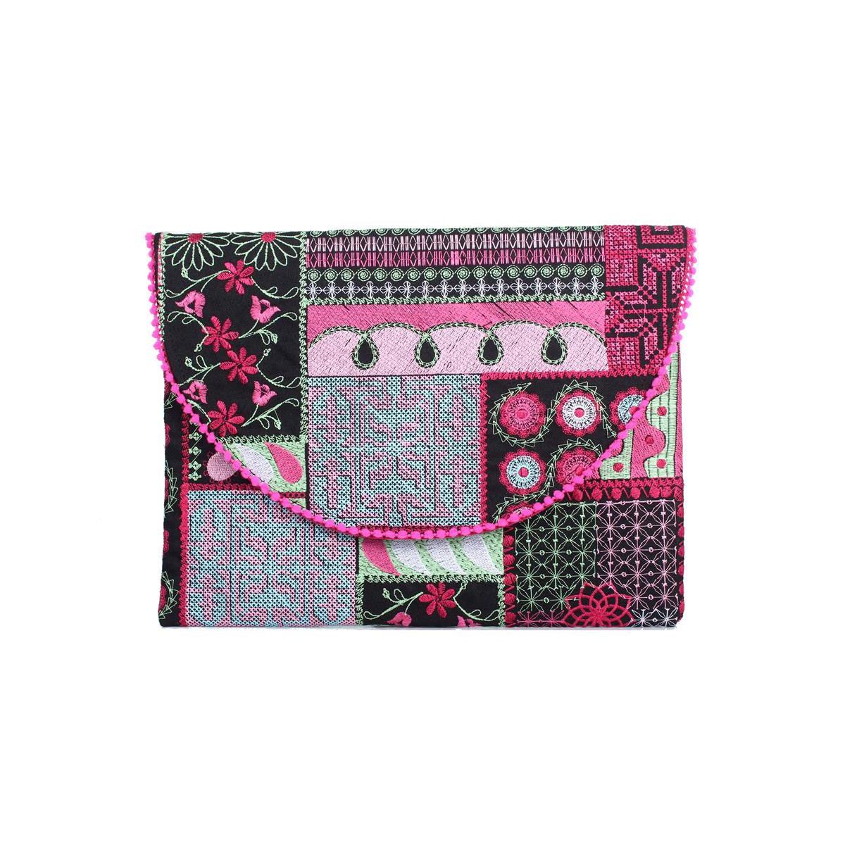 Tribal Embroidered Clutch Pompom Bag- Thailand