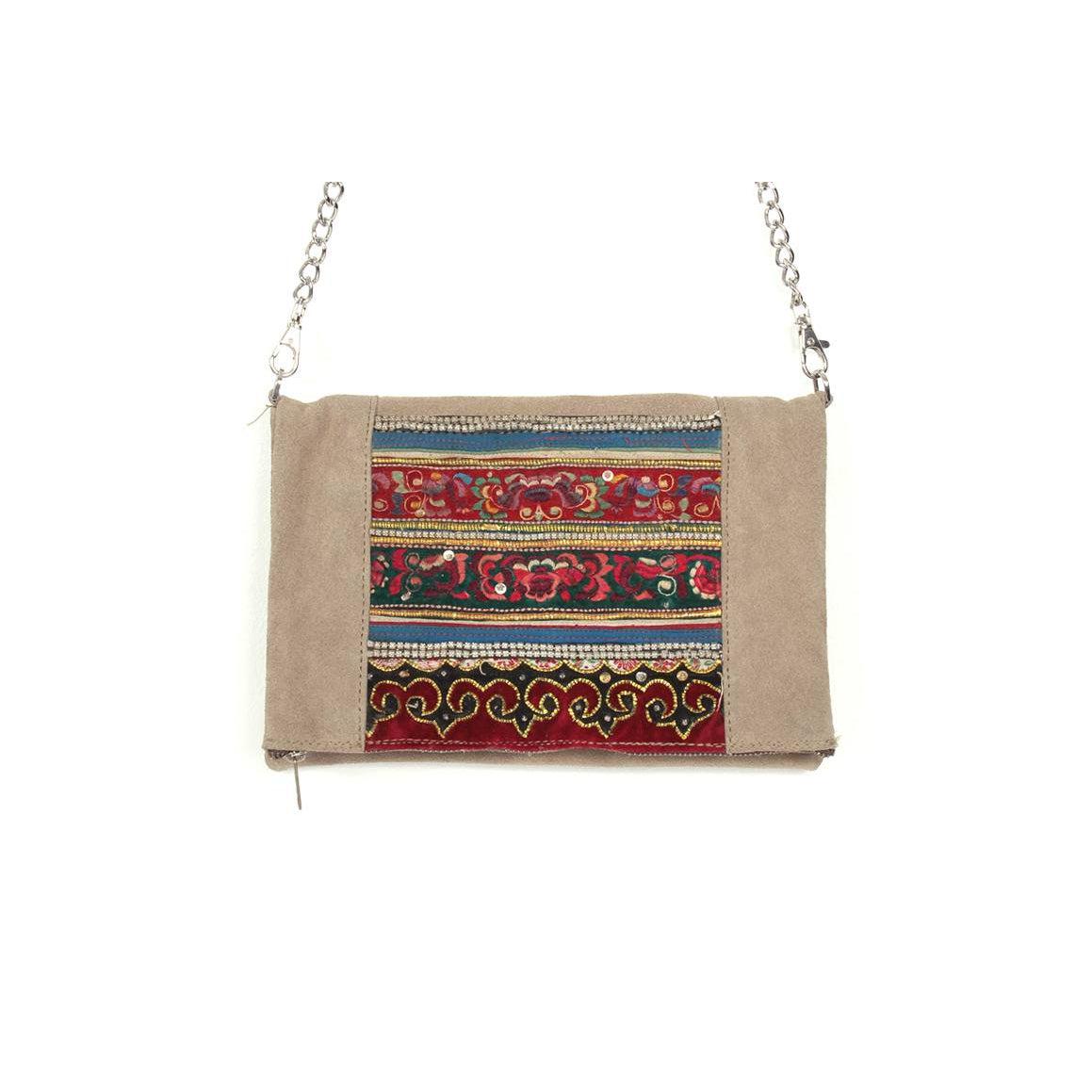 Vintage Fabric + Leather Cross-Body Bag | Clutch With Chain Strap - Thailand