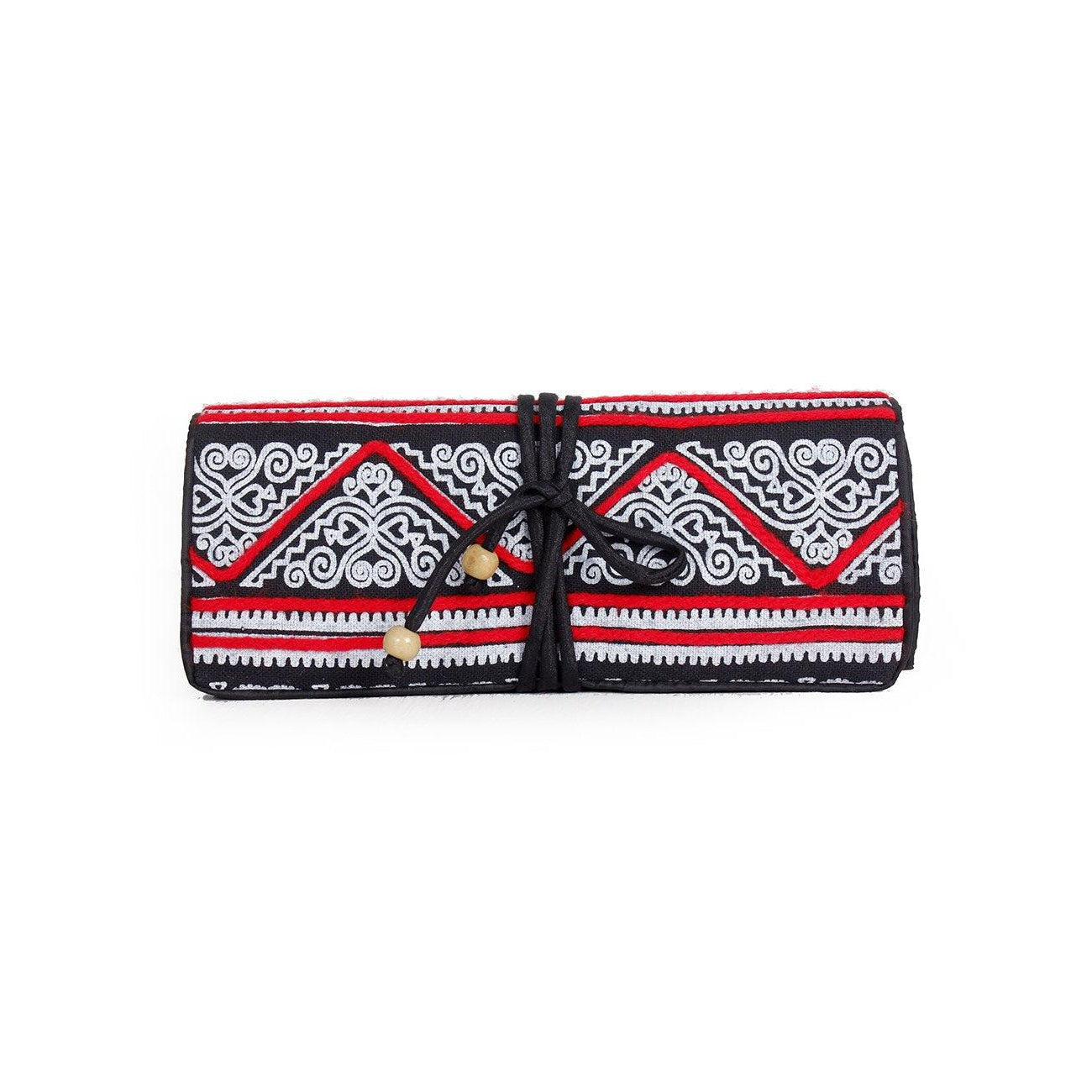 Geometric Hmong Foldover Yarn Piped Wallet - Thailand