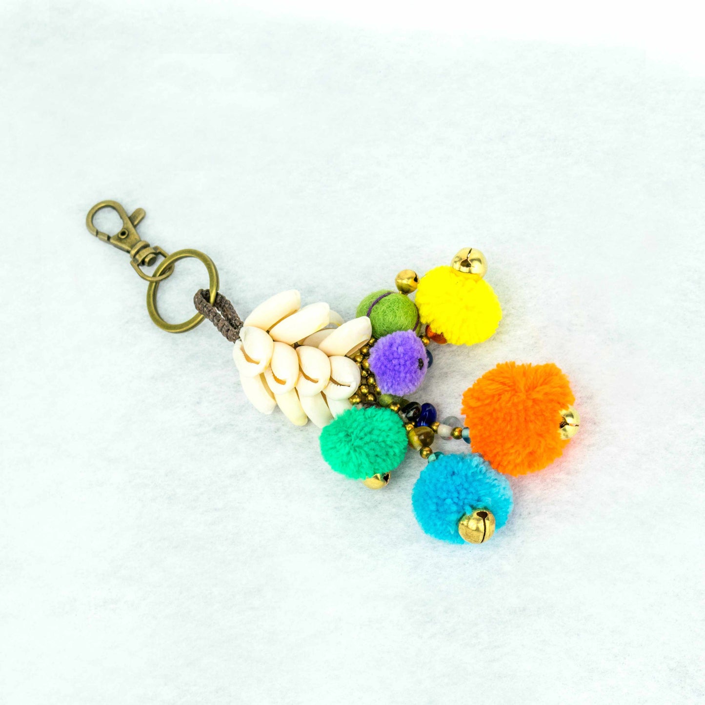 Shell Pompom Lobster Clasp Key Chain / Zipper Pull - Thailand
