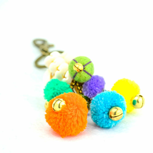 Shell Pompom Lobster Clasp Key Chain / Zipper Pull - Thailand