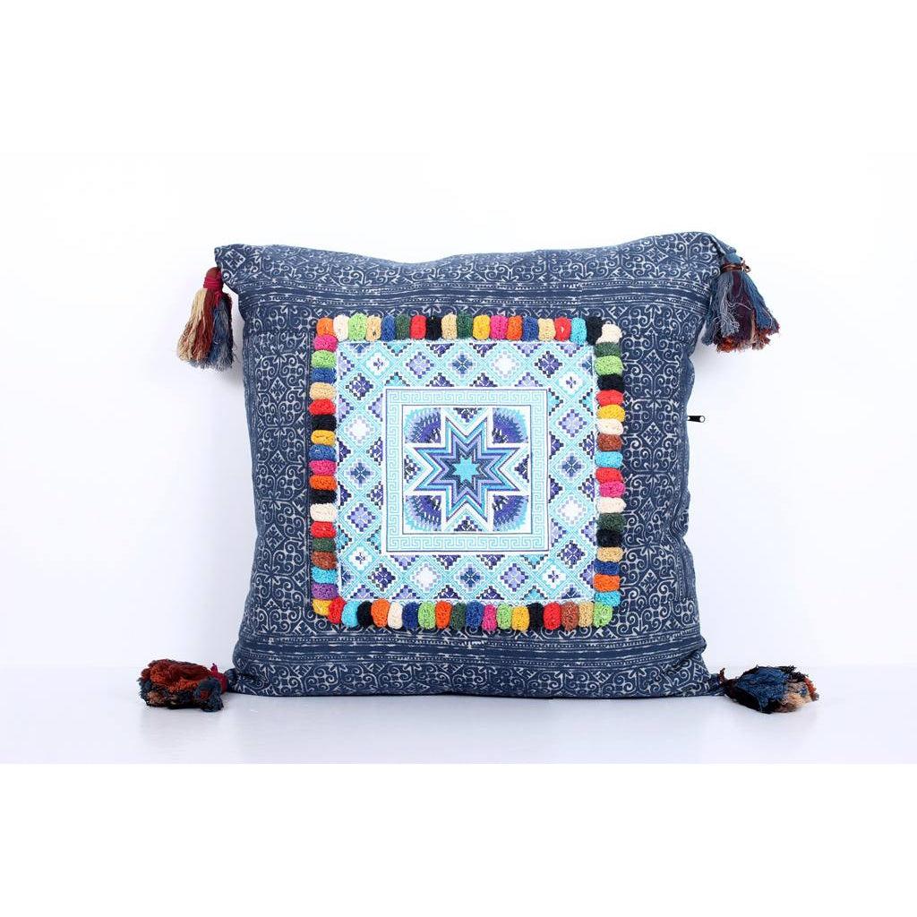 Batik Printed Embroidery Fabric Geometric Cushion- Thailand