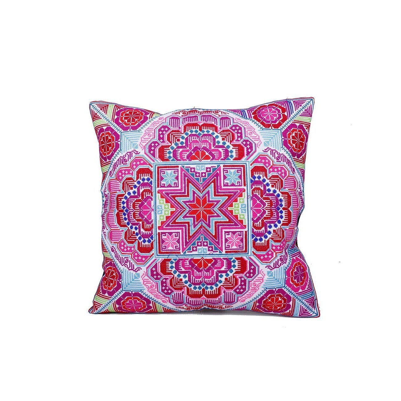 Hmong Embroidered Floral Pillow Cover - Thailand