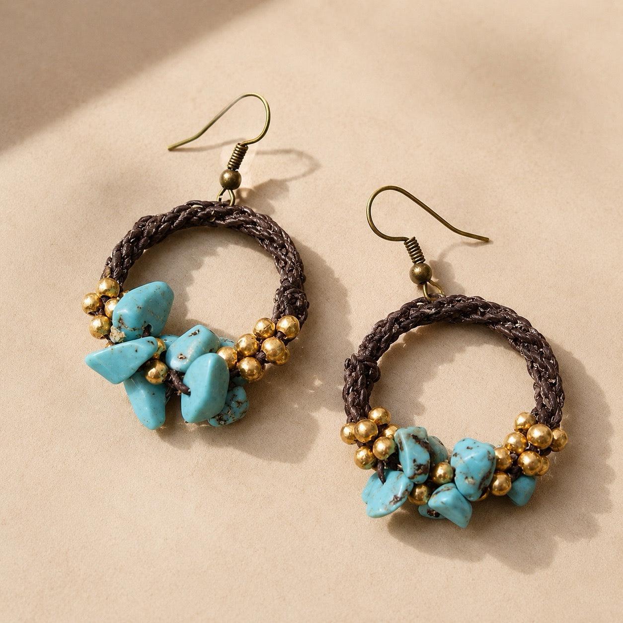 Neptune Wax Chord and Stone Earrings -Thailand