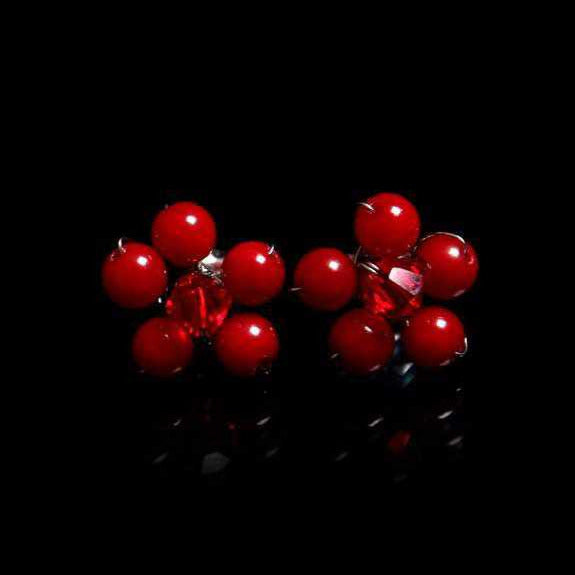Flower Stud Semi-precious .925 Silver Stone Earrings- Thailand