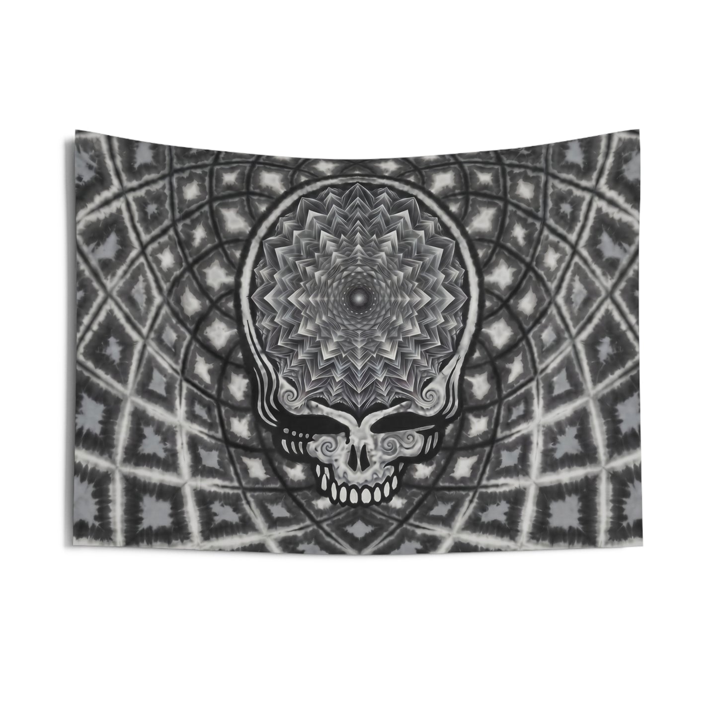 Black Gray Skull Mandala Tapestry