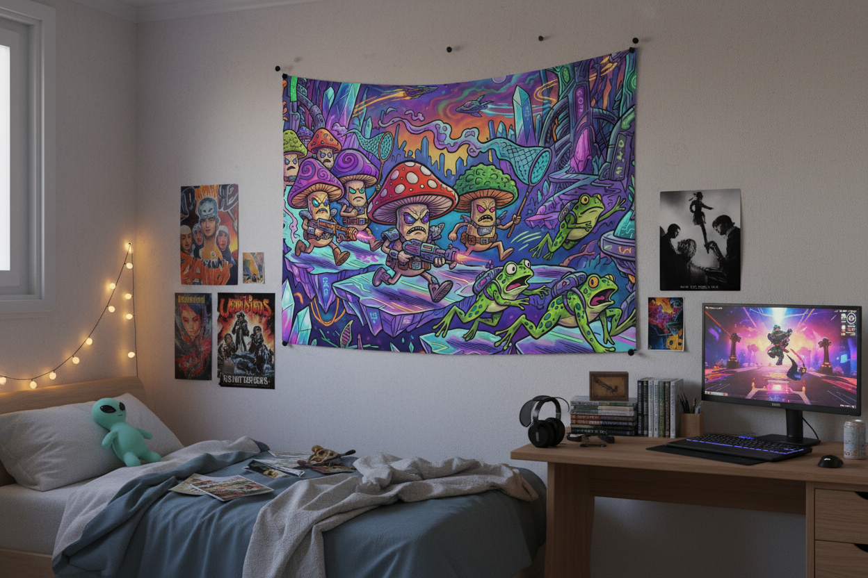 Futuristic Mushroom People Tapestry