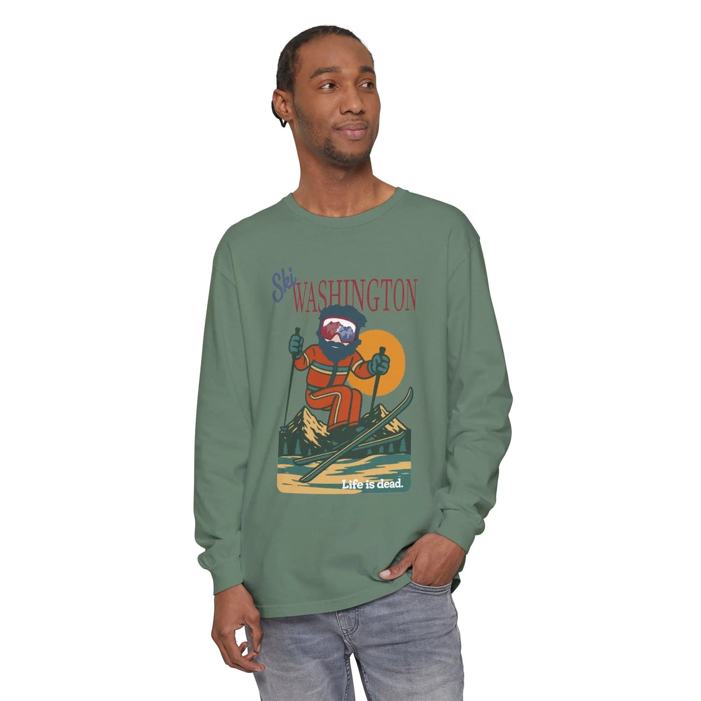 Ski Washington - Life is DeadMountain Collection Garment-Dyed Long Sleeve T-Shirt