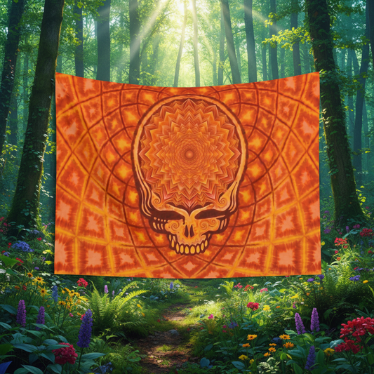 Orange Psychedelic Skull Wall Tapestry