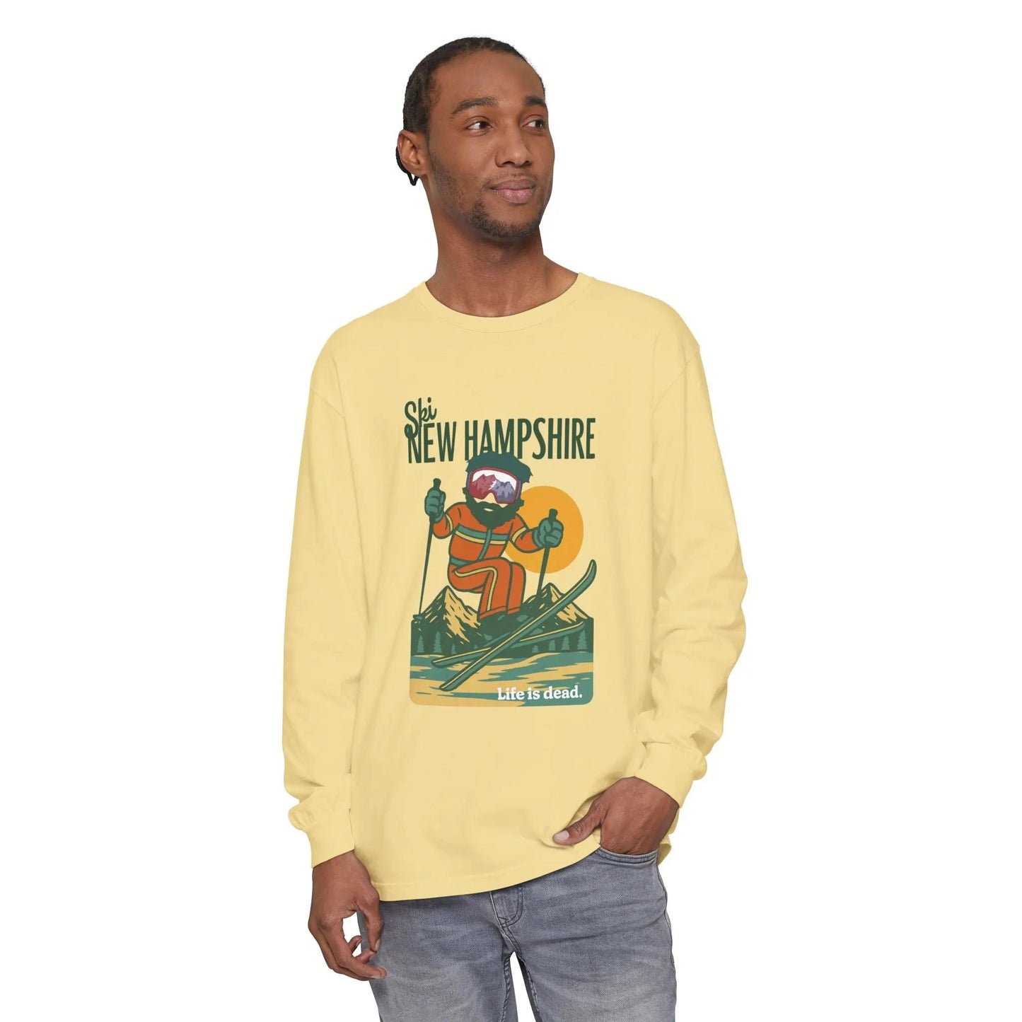 Ski New Hampshire - Life is DeadMountain Collection Garment-Dyed Long Sleeve T-Shirt
