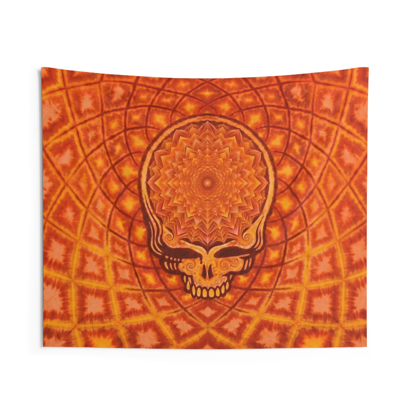 Orange Psychedelic Skull Wall Tapestry