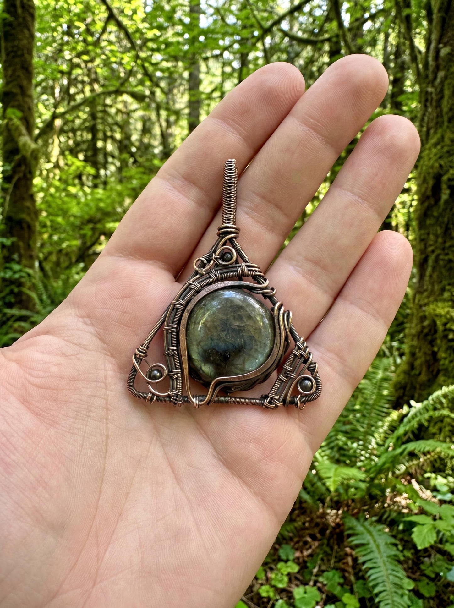 Wire Wrapped Labradorite Pendant | Forest Inspired Witchy Talisman Necklace
