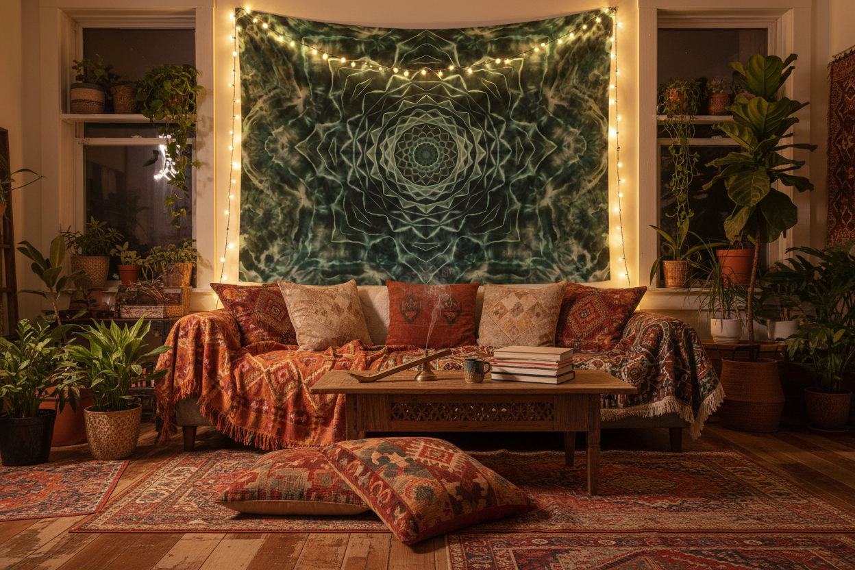Green Mandala Wall Tapestry