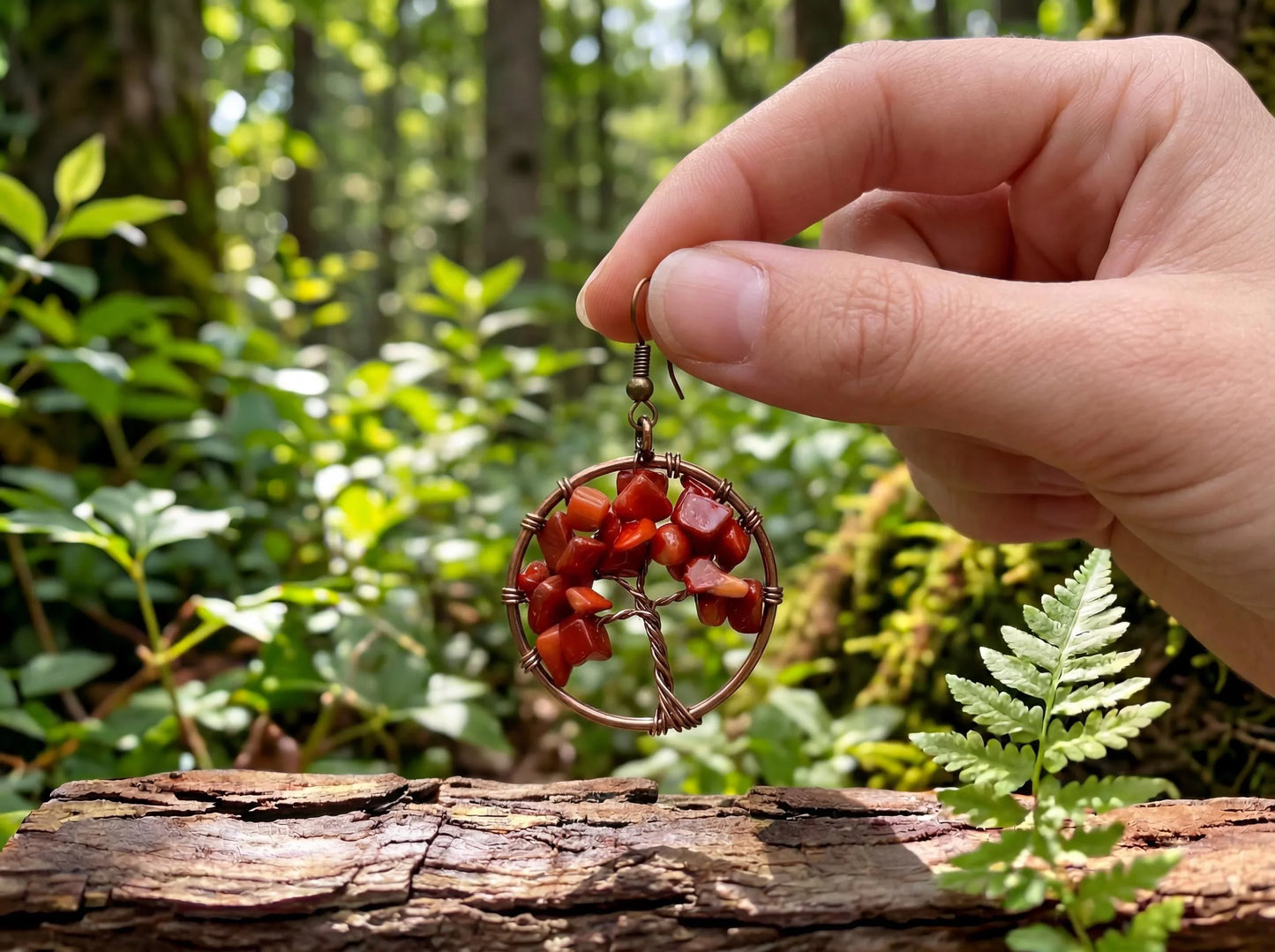 Wire Wrapped Tree of Life Earrings – Red Jasper Boho Dangle Earrings – Handmade Statement Jewelry Gift for Her