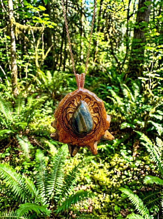 Blue Tigers Eye Pinecone Pendant | Handmade PNW Jewelry | #57