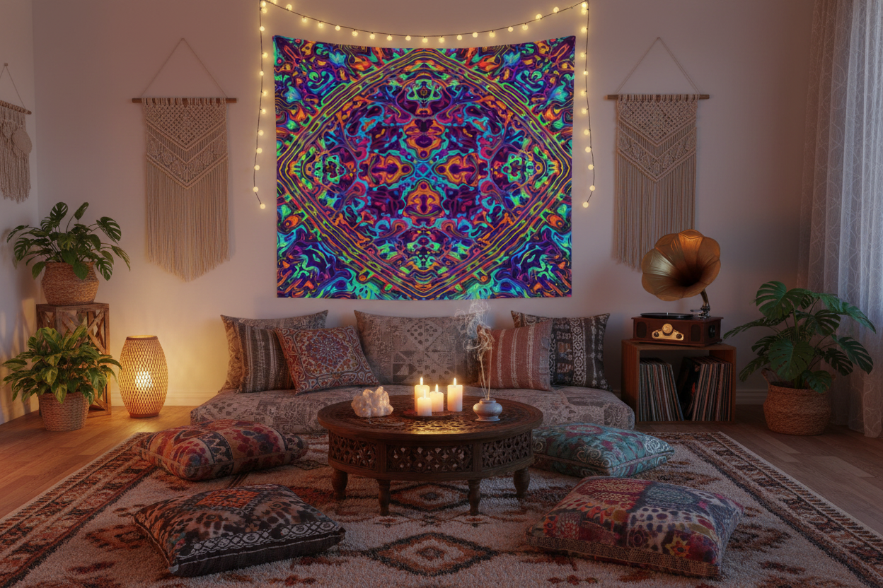 Psychedelic Dreamscape Kaleidoscope Tapestry