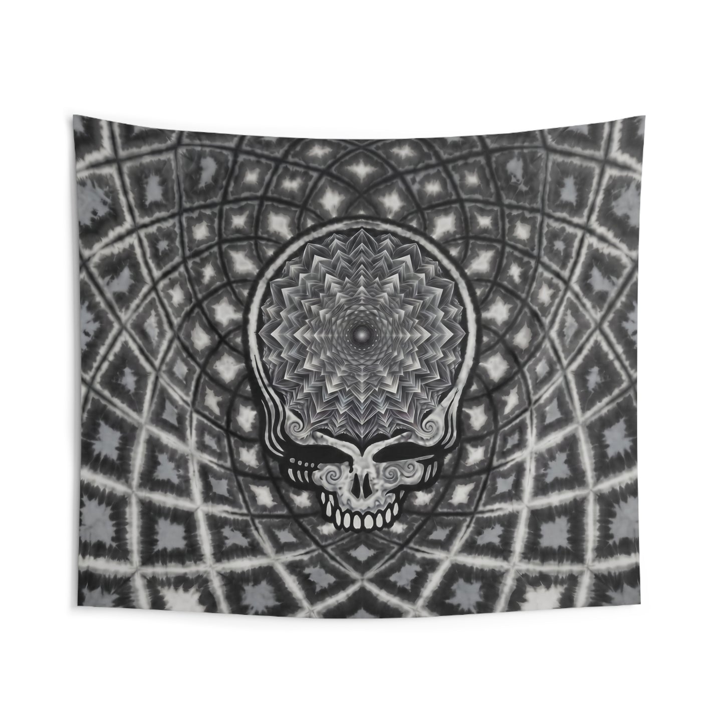 Black Gray Skull Mandala Tapestry