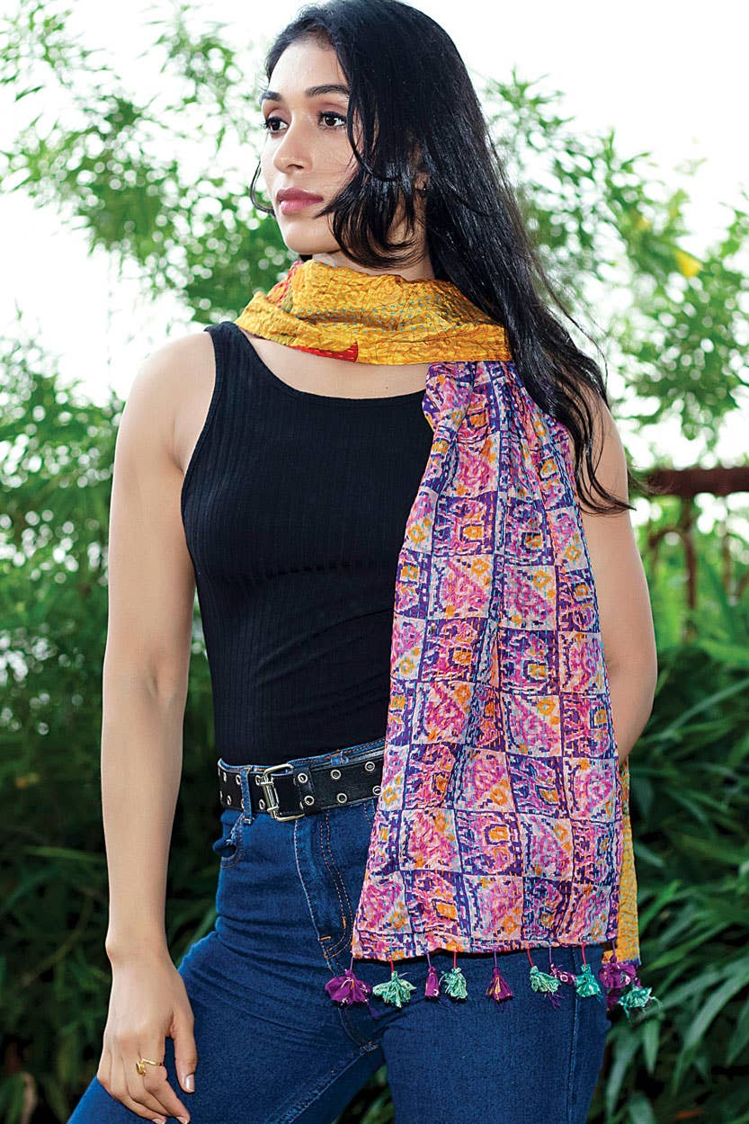 Silk Kantha Sari Tassel Scarves
