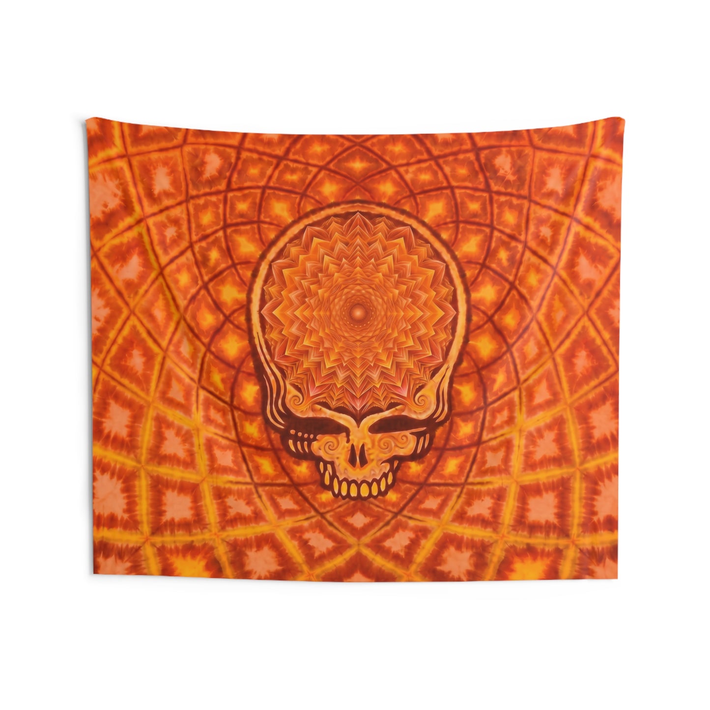 Orange Psychedelic Skull Wall Tapestry
