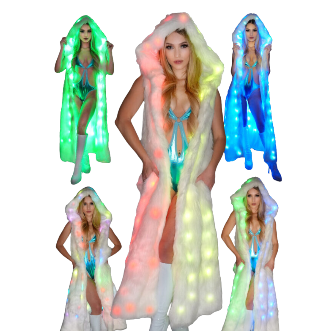 Long LED Light Up Faux Fur Coat