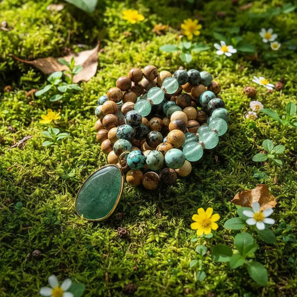 African Turquoise Green Aventurine Mala Necklace
