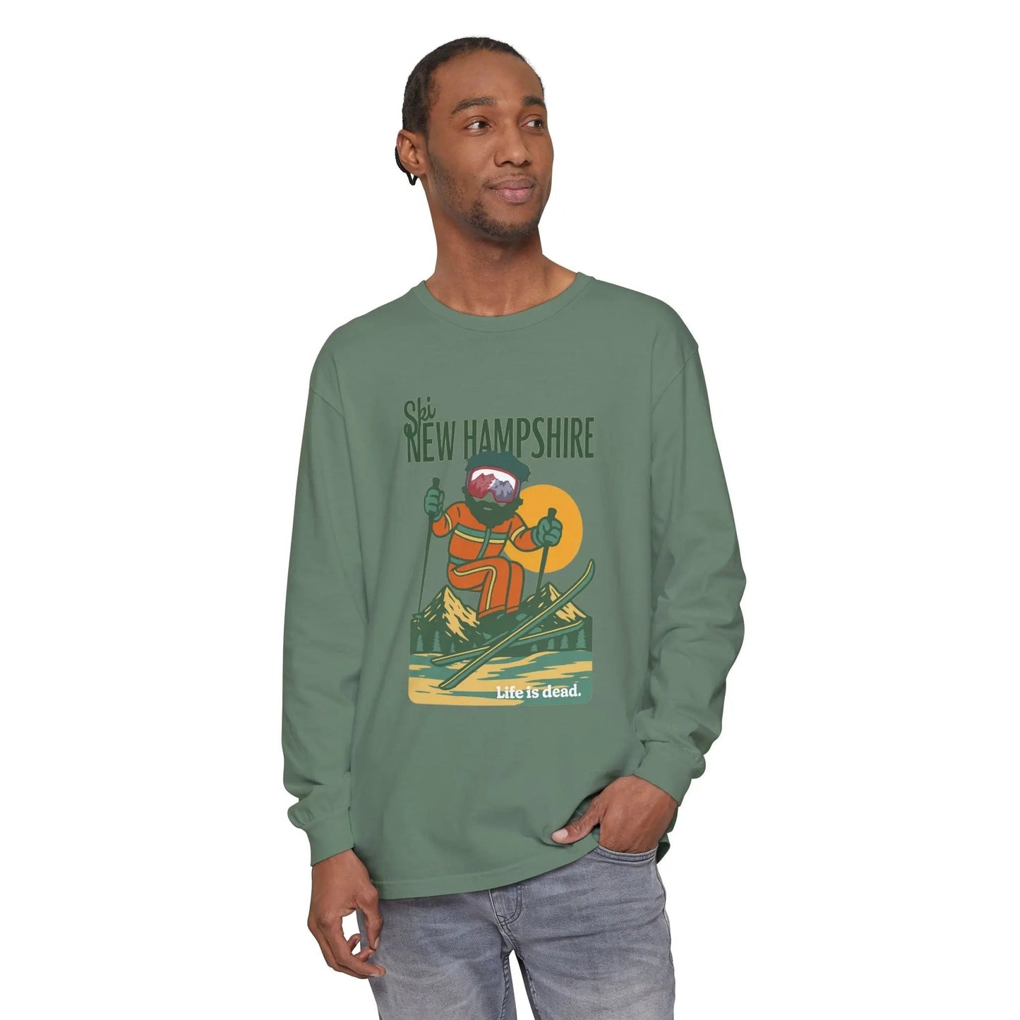 Ski New Hampshire - Life is DeadMountain Collection Garment-Dyed Long Sleeve T-Shirt