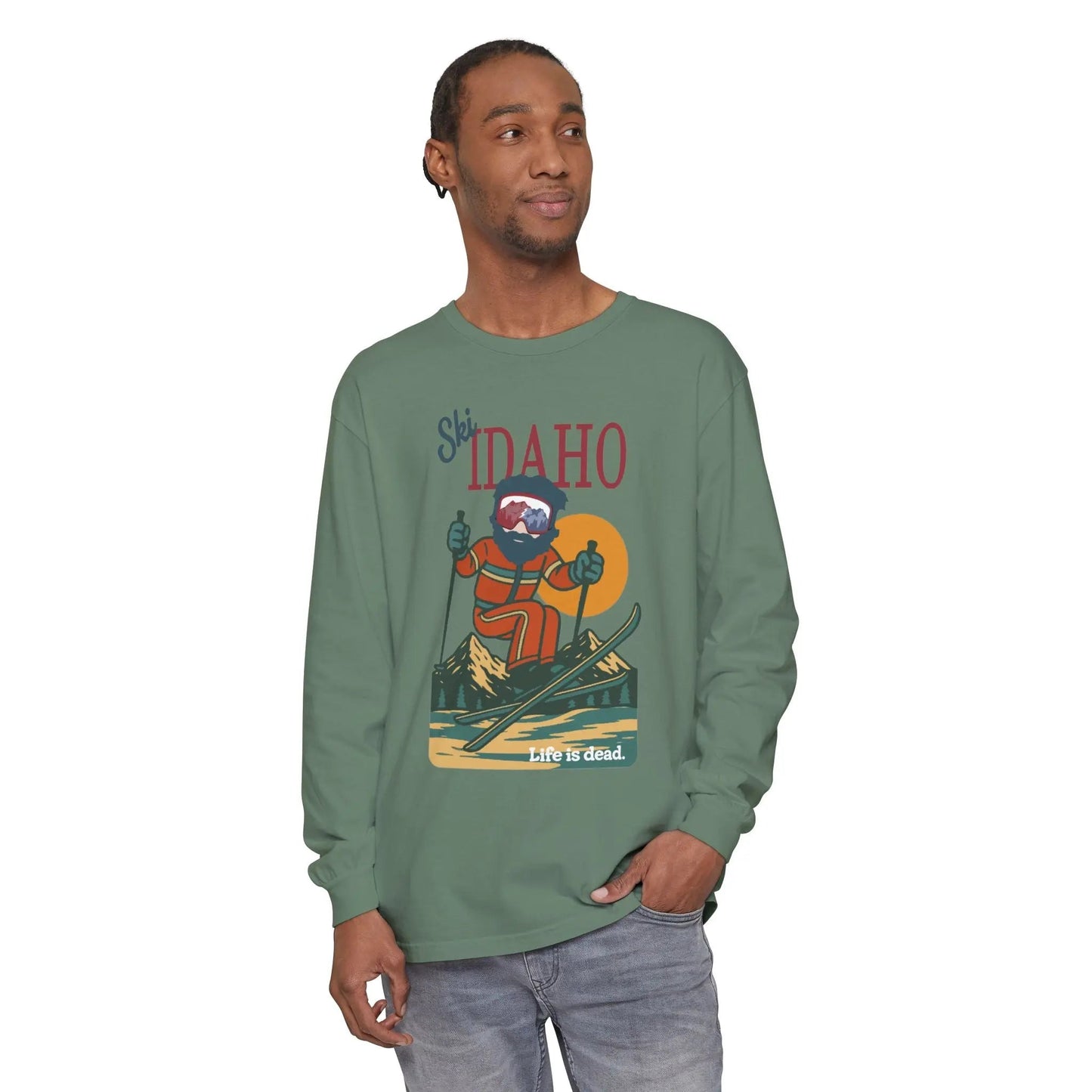 Ski Idaho - Life is DeadMountain Collection Garment-Dyed Long Sleeve T-Shirt