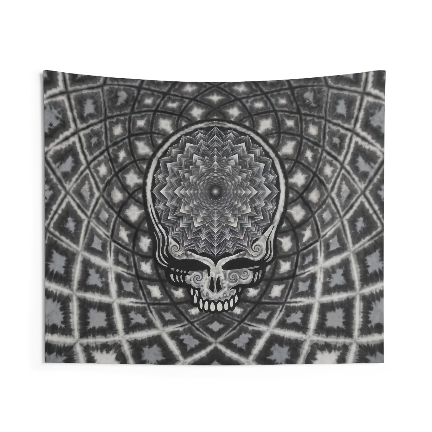 Black Gray Skull Mandala Tapestry