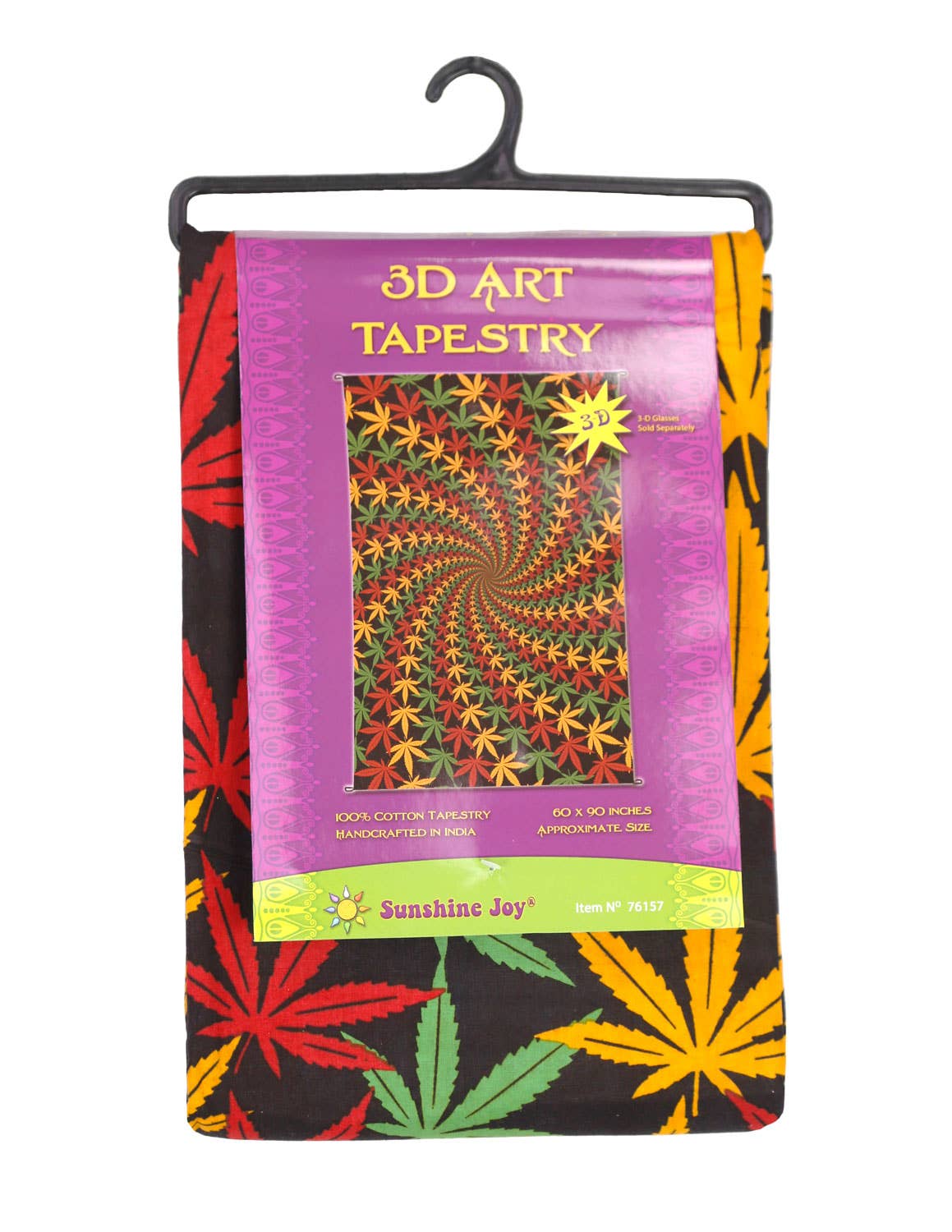 3D Tapestry Rasta Leaf Spiral Hanger Packaged Tapestries: 60x90 inches