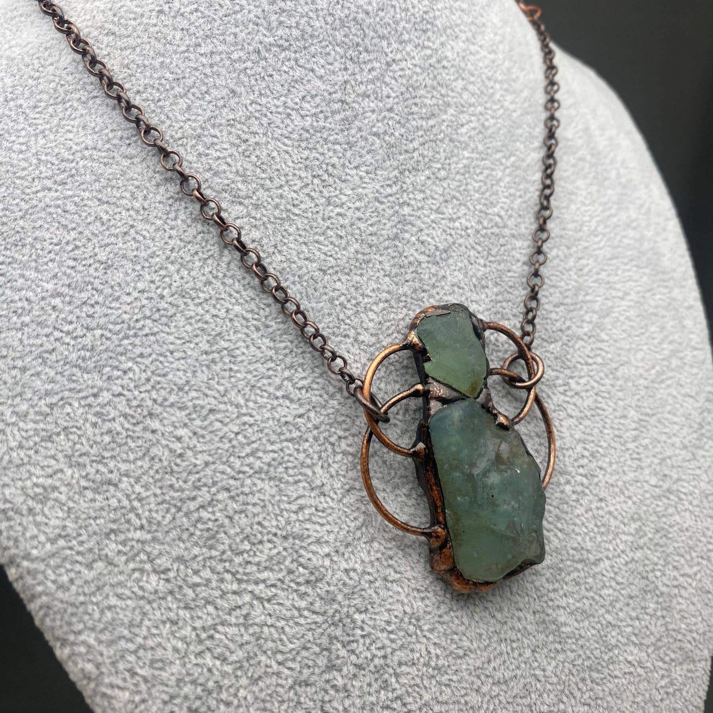 Vintage Fluorite & Aquamarine Natural Stone Pendant - CS
