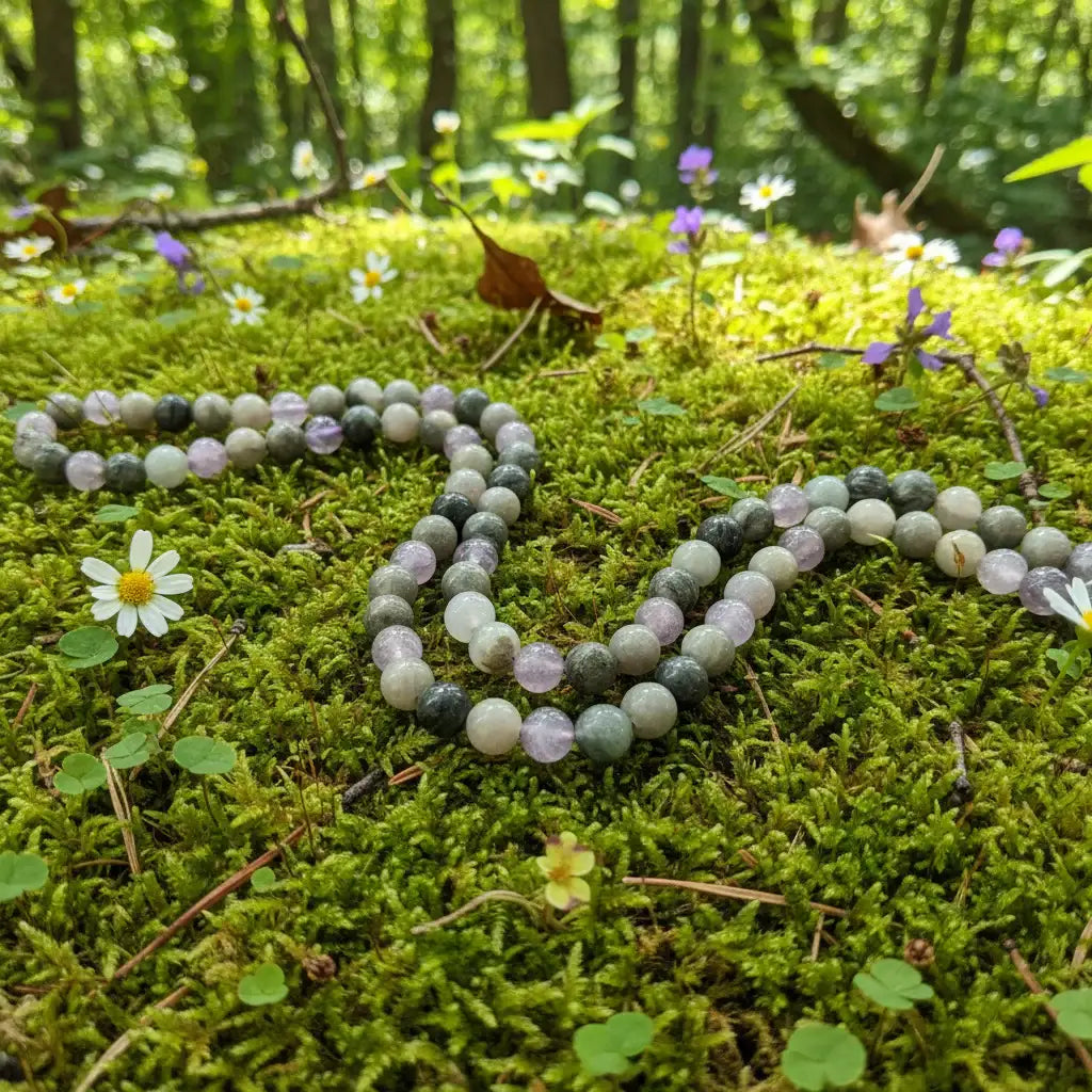 Labradorite  & Grey Agate Mala Bead Necklace: Knotted Mala Necklace