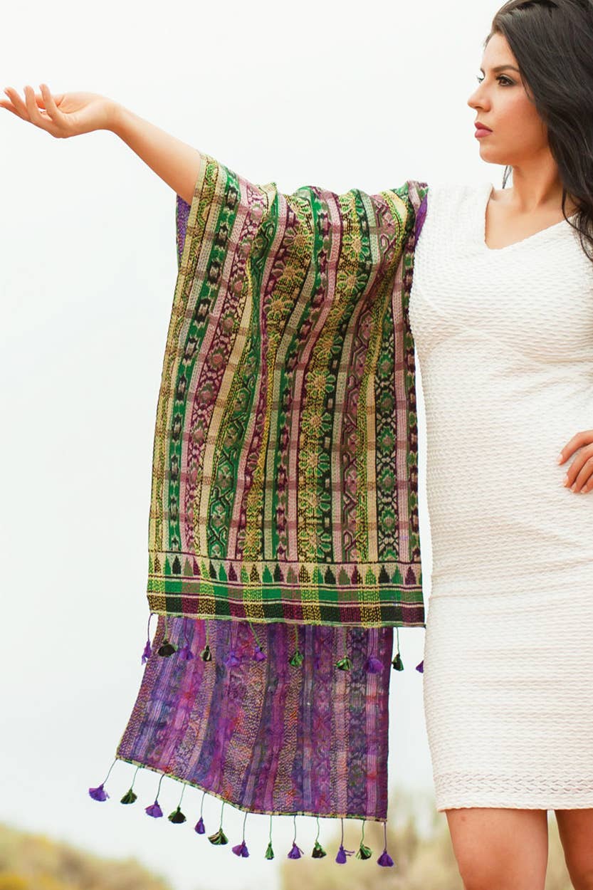 Silk Kantha Sari Tassel Scarves