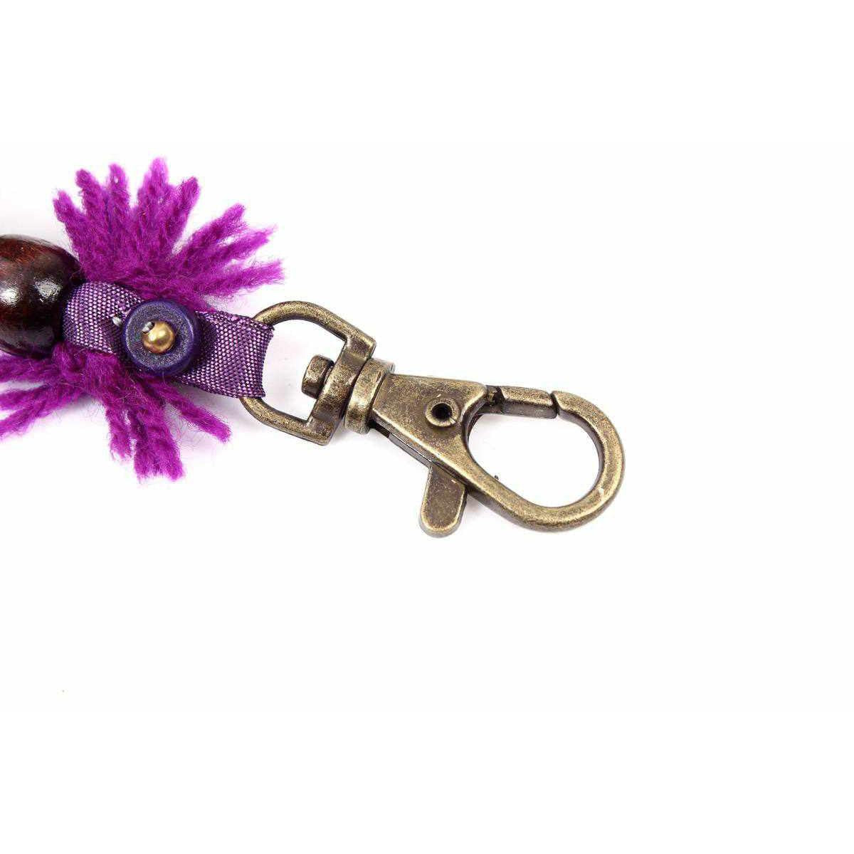 Pom Pom Zipper Pull Keychain Boho Bag Charm Lobster Clasp Fair Trade - Thailand