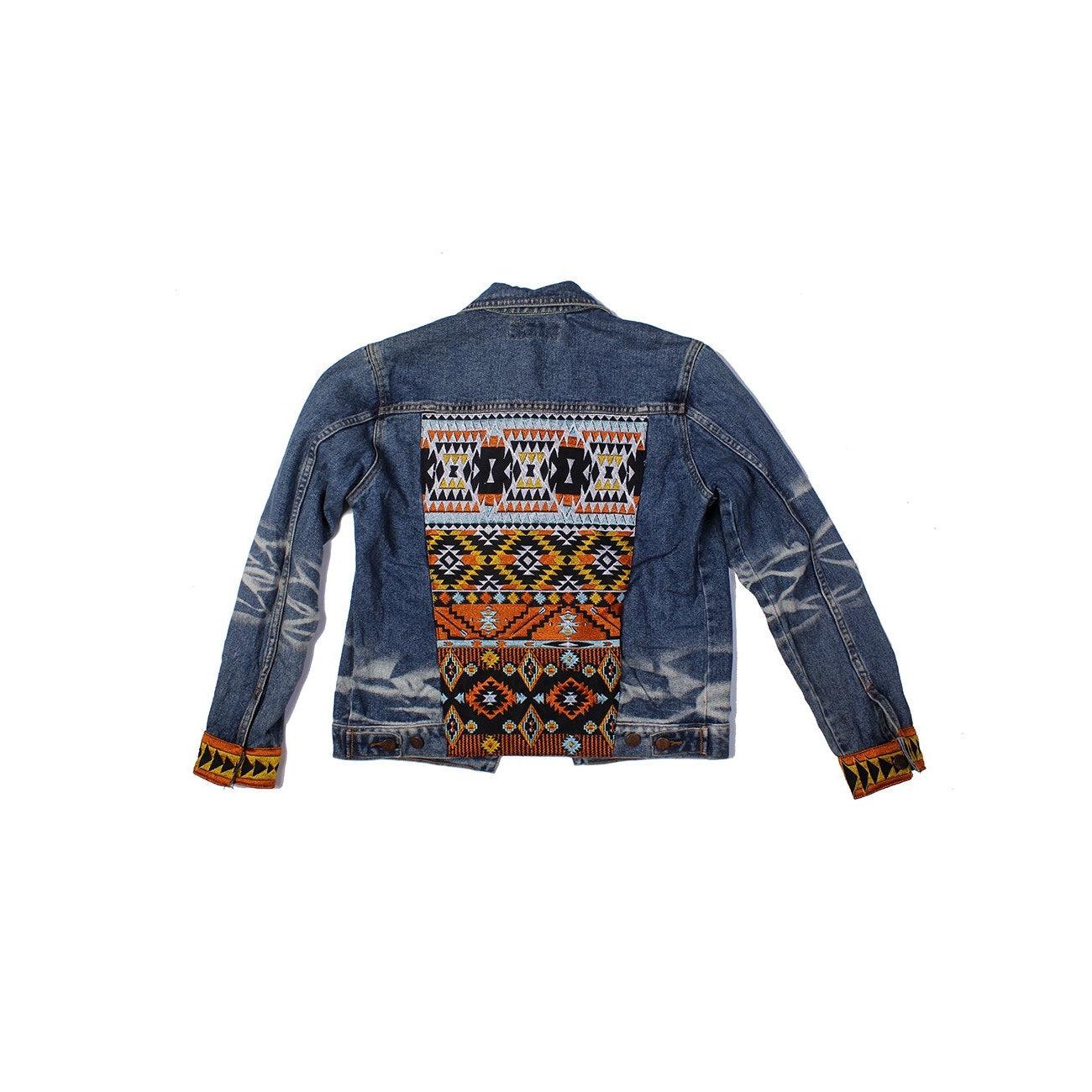 One-of-a-Kind Embroidered Tween Flower Denim Fringe Jacket - Thailand
