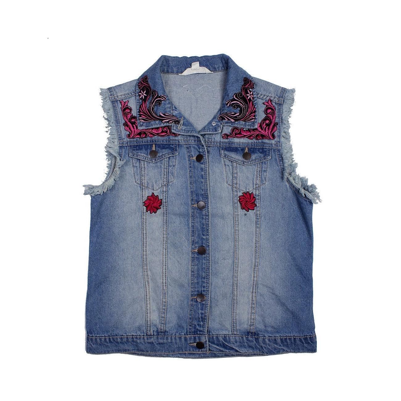 One of Kind Demin Embroidered Vest with Upcycled Hmong Fabrics - Thailand